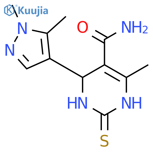 <br>4-(1,5-dimethyl-1H-pyrazol-4-yl)-6-methyl-2-thioxo-1,2,3,4-tetrahydropyrimi dine-5-carboxamide structure
