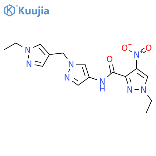 <br>1-ethyl-N-{1-[(1-ethyl-1H-pyrazol-4-yl)methyl]-1H-pyrazol-4-yl}-4-nitro-1H- pyrazole-3-carboxamide structure