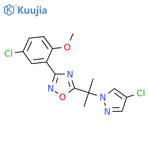 <br>3-(5-Chloro-2-methoxy-phenyl)-5-[1-(4-chloro-pyrazol-1-yl)-1-methyl-ethyl]- [1,2,4]oxadiazole structure