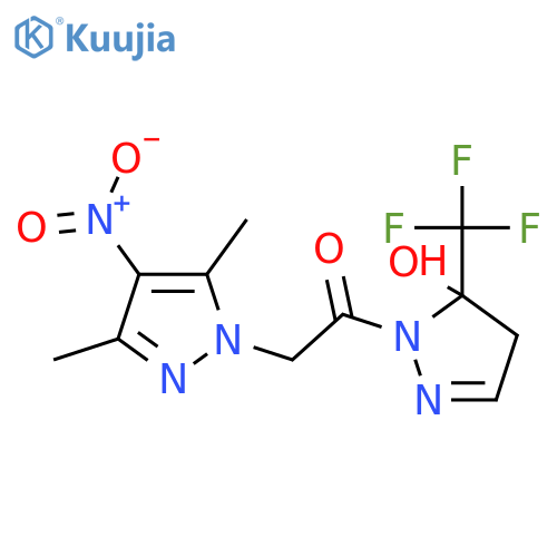 <br>1-[(3,5-dimethyl-4-nitro-1H-pyrazol-1-yl)acetyl]-5-(trifluoromethyl)-4,5-di hydro-1H-pyrazol-5-ol structure
