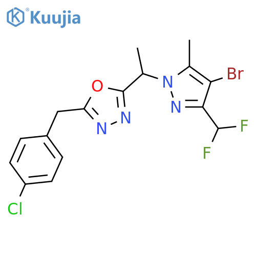 <br>2-[1-(4-Bromo-3-difluoromethyl-5-methyl-pyrazol-1-yl)-ethyl]-5-(4-chloro-be nzyl)-[1,3,4]oxadiazole structure