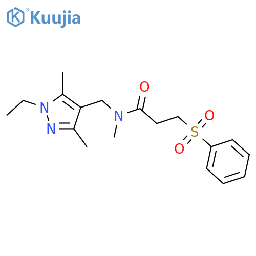 <br>N-[(1-ethyl-3,5-dimethyl-1H-pyrazol-4-yl)methyl]-N-methyl-3-(phenylsulfonyl )propanamide structure