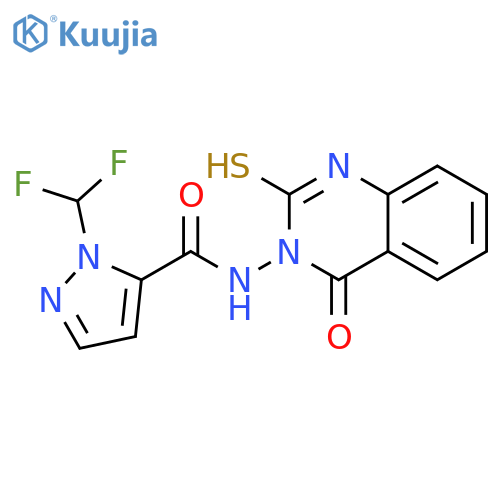 <br>1-(difluoromethyl)-N-(2-mercapto-4-oxoquinazolin-3(4H)-yl)-1H-pyrazole-5-ca rboxamide structure