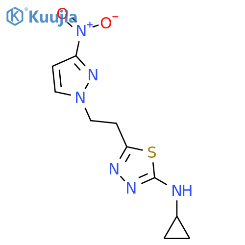 <br>Cyclopropyl-{5-[2-(3-nitro-pyrazol-1-yl)-ethyl]-[1,3,4]thiadiazol-2-yl}-ami ne structure