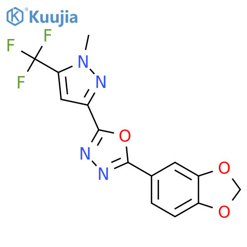 <br>2-(1,3-benzodioxol-5-yl)-5-[1-methyl-5-(trifluoromethyl)-1H-pyrazol-3-yl]-1 ,3,4-oxadiazole structure