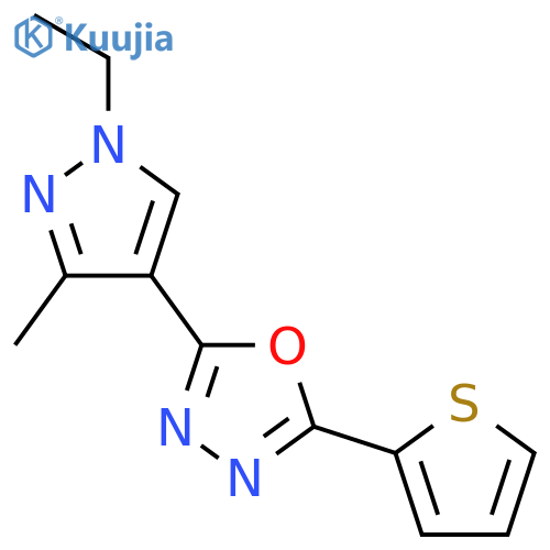 2-(1-Ethyl-3-methyl-1H-pyrazol-4-yl)-5-thiophen-2-yl-[1,3,4]oxadiazole structure