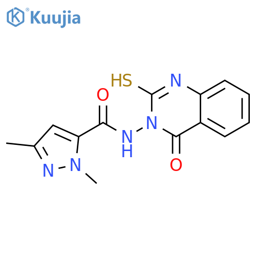 <br>1,3-dimethyl-N-(4-oxo-2-sulfanylquinazolin-3(4H)-yl)-1H-pyrazole-5-carboxam ide structure