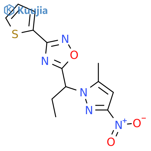 <br>5-[1-(5-Methyl-3-nitro-pyrazol-1-yl)-propyl]-3-thiophen-2-yl-[1,2,4]oxadiaz ole structure