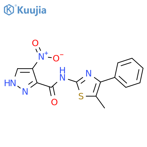 <br>4-Nitro-1H-pyrazole-3-carboxylic acid (5-methyl-4-phenyl-thiazol-2-yl)-amid e structure