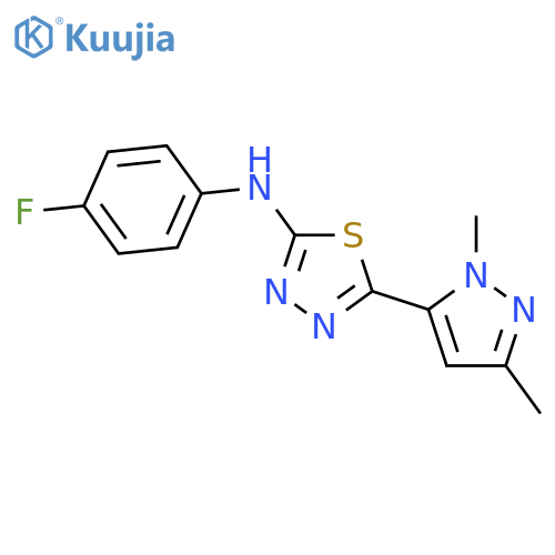 <br>5-(1,3-dimethyl-1H-pyrazol-5-yl)-N-(4-fluorophenyl)-1,3,4-thiadiazol-2-amin e structure