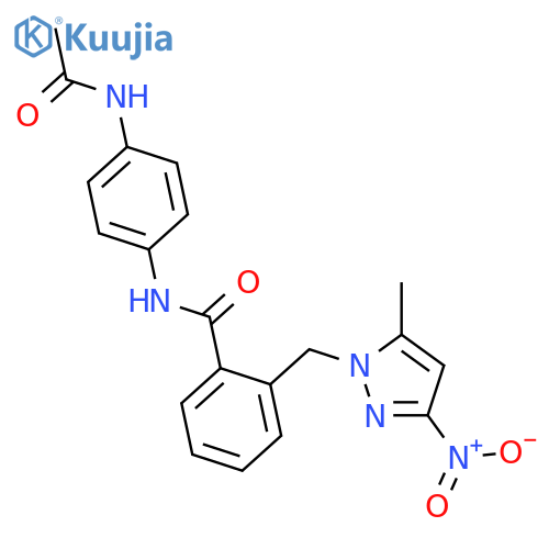 N-(4-Acetylamino-phenyl)-2-(5-methyl-3-nitro-pyrazol-1-ylmethyl)-benzamide structure