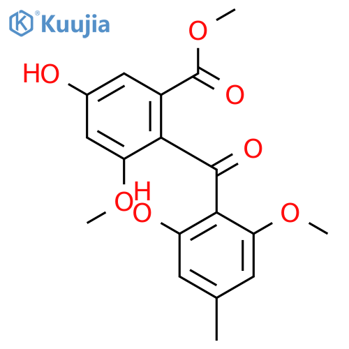 Benzoic acid,5-hydroxy-2-(2-hydroxy-6-methoxy-4-methylbenzoyl)-3-methoxy-, methylester structure