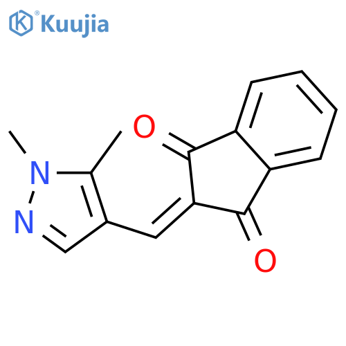 2-[(1,5-dimethyl-1H-pyrazol-4-yl)methylidene]-2,3-dihydro-1H-indene-1,3-dione structure