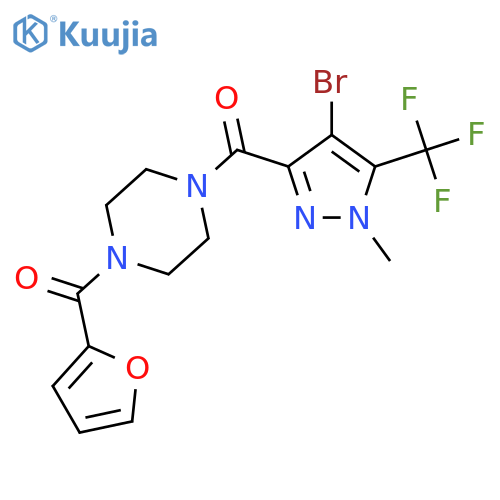 <br>(4-Bromo-1-methyl-5-trifluoromethyl-1H-pyrazol-3-yl)-[4-(furan-2-carbonyl)- piperazin-1-yl]-methanone structure
