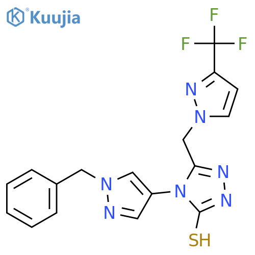 <br>4-(1-Benzyl-1H-pyrazol-4-yl)-5-(3-trifluoromethyl-pyrazol-1-ylmethyl)-4H-[1 ,2,4]triazole-3-thiol structure