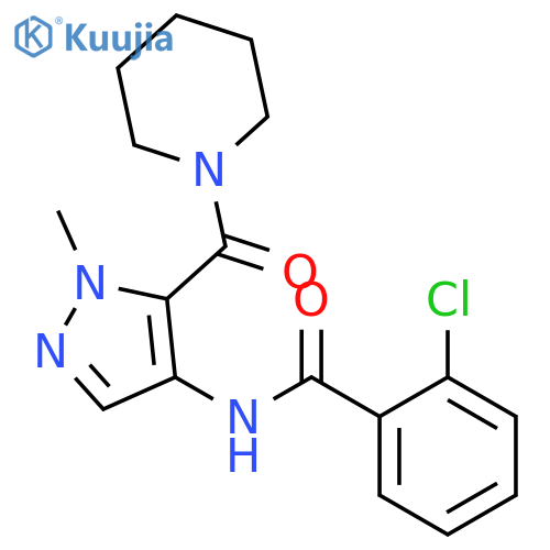 2-Chloro-N-[1-methyl-5-(piperidine-1-carbonyl)-1H-pyrazol-4-yl]-benzamide structure
