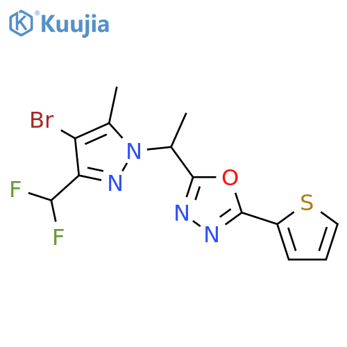 <br>2-[1-(4-Bromo-3-difluoromethyl-5-methyl-pyrazol-1-yl)-ethyl]-5-thiophen-2-y l-[1,3,4]oxadiazole structure