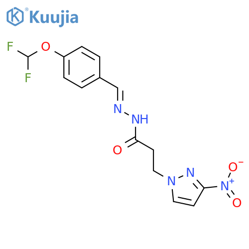 <br>N'-{(1E)-[4-(difluoromethoxy)phenyl]methylene}-3-(3-nitro-1H-pyrazol-1-yl)p ropanohydrazide structure
