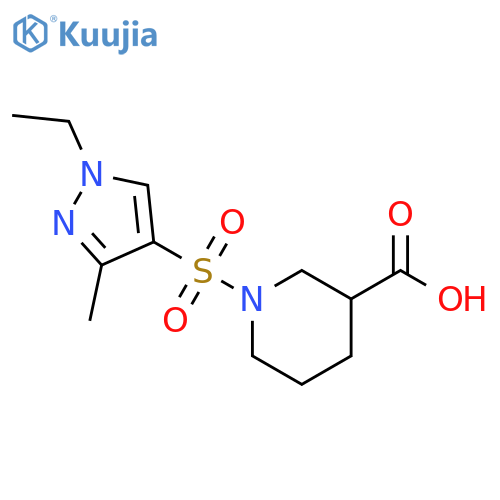1-(1-ethyl-3-methyl-1H-pyrazol-4-yl)sulfonylpiperidine-3-carboxylic acid structure