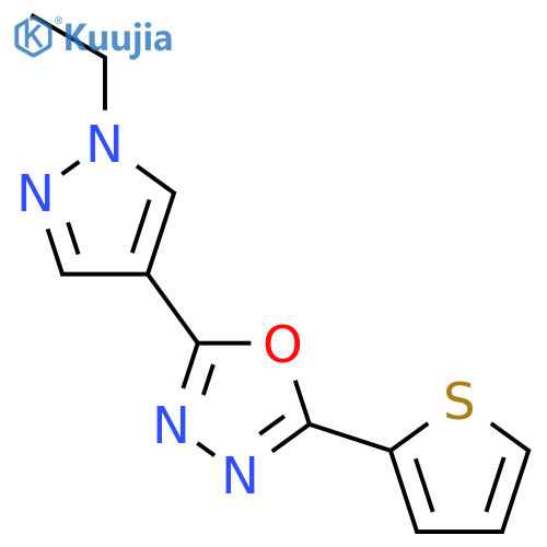 2-(1-ethyl-1H-pyrazol-4-yl)-5-(thiophen-2-yl)-1,3,4-oxadiazole structure