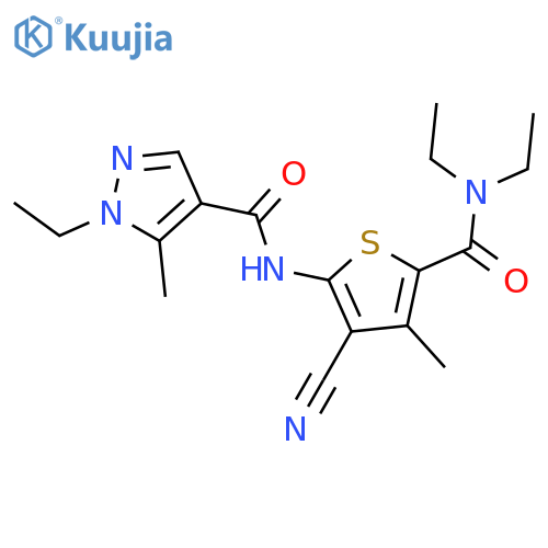 <br>N-[3-cyano-5-(diethylcarbamoyl)-4-methylthiophen-2-yl]-1-ethyl-5-methyl-1H- pyrazole-4-carboxamide structure