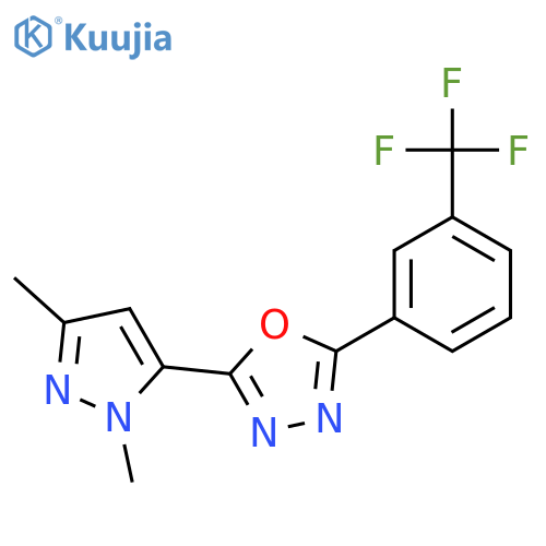 <br>2-(1,3-dimethyl-1H-pyrazol-5-yl)-5-[3-(trifluoromethyl)phenyl]-1,3,4-oxadia zole structure