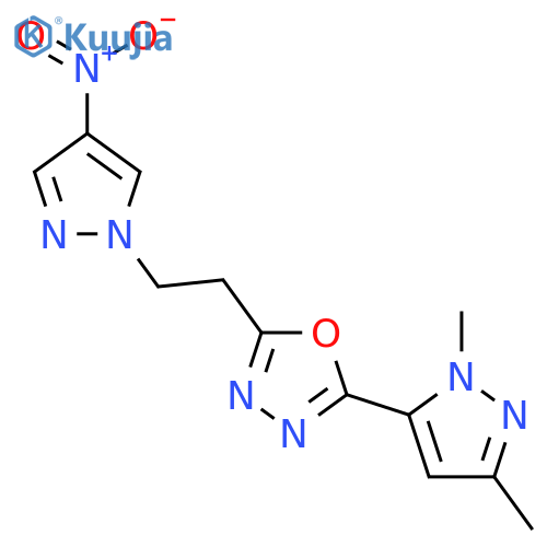 <br>2-(1,3-dimethyl-1H-pyrazol-5-yl)-5-[2-(4-nitro-1H-pyrazol-1-yl)ethyl]-1,3,4 -oxadiazole structure