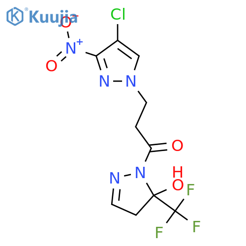 <br>1-[3-(4-chloro-3-nitro-1H-pyrazol-1-yl)propanoyl]-5-(trifluoromethyl)-4,5-d ihydro-1H-pyrazol-5-ol structure