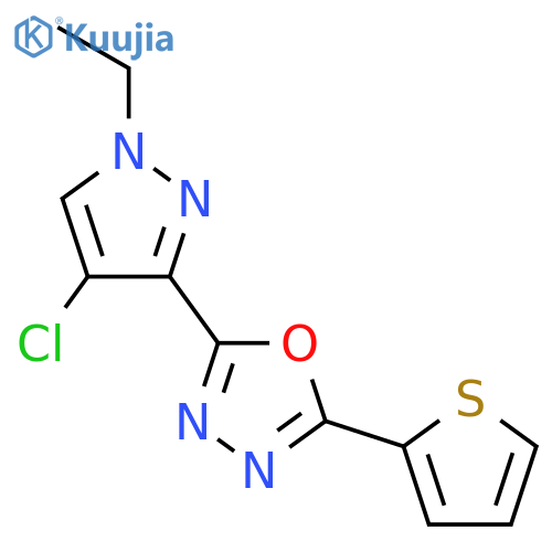 2-(4-Chloro-1-ethyl-1H-pyrazol-3-yl)-5-thiophen-2-yl-[1,3,4]oxadiazole structure