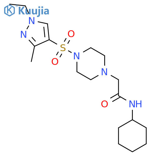 <br>N-Cyclohexyl-2-[4-(1-ethyl-3-methyl-1H-pyrazole-4-sulfonyl)-piperazin-1-yl] -acetamide structure