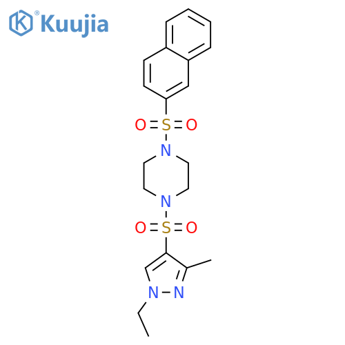 <br>1-(1-Ethyl-3-methyl-1H-pyrazole-4-sulfonyl)-4-(naphthalene-2-sulfonyl)-pipe razine structure