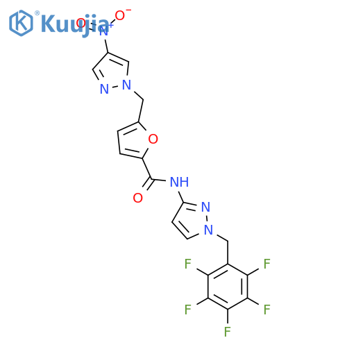 <br>5-[(4-nitro-1H-pyrazol-1-yl)methyl]-N-[1-(pentafluorobenzyl)-1H-pyrazol-3-y l]furan-2-carboxamide structure