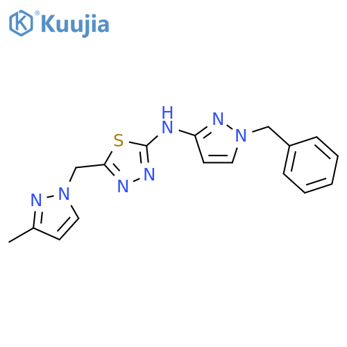 <br>(1-Benzyl-1H-pyrazol-3-yl)-[5-(3-methyl-pyrazol-1-ylmethyl)-[1,3,4]thiadiaz ol-2-yl]-amine structure