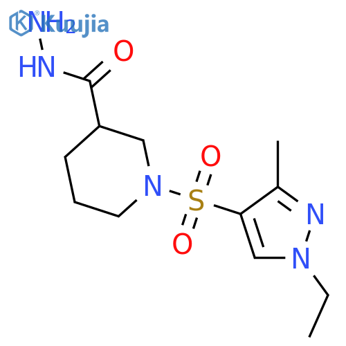 1-(1-ethyl-3-methyl-1H-pyrazol-4-yl)sulfonylpiperidine-3-carbohydrazide structure
