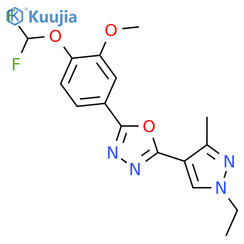 <br>2-(4-Difluoromethoxy-3-methoxy-phenyl)-5-(1-ethyl-3-methyl-1H-pyrazol-4-yl) -[1,3,4]oxadiazole structure