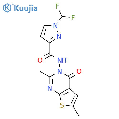 <br>1-(difluoromethyl)-N-(2,6-dimethyl-4-oxothieno[2,3-d]pyrimidin-3(4H)-yl)-1H -pyrazole-3-carboxamide structure