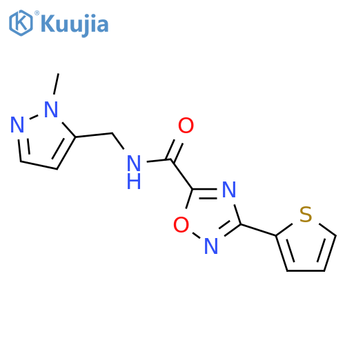 <br>3-Thiophen-2-yl-[1,2,4]oxadiazole-5-carboxylic acid (2-methyl-2H-pyrazol-3- ylmethyl)-amide structure