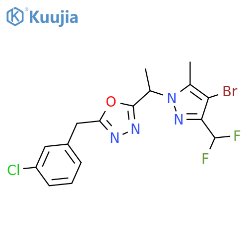 <br>2-[1-(4-Bromo-3-difluoromethyl-5-methyl-pyrazol-1-yl)-ethyl]-5-(3-chloro-be nzyl)-[1,3,4]oxadiazole structure