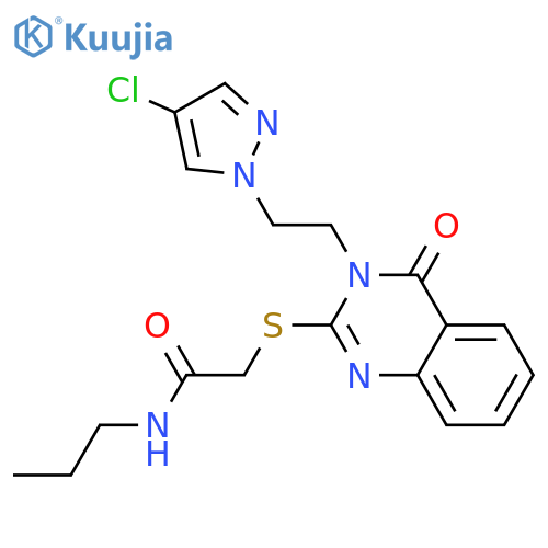 <br>2-({3-[2-(4-chloro-1H-pyrazol-1-yl)ethyl]-4-oxo-3,4-dihydroquinazolin-2-yl} thio)-N-propylacetamide structure