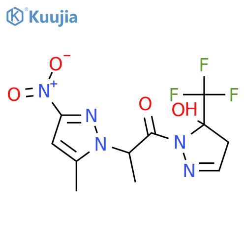 <br>1-[2-(5-methyl-3-nitro-1H-pyrazol-1-yl)propanoyl]-5-(trifluoromethyl)-4,5-d ihydro-1H-pyrazol-5-ol structure