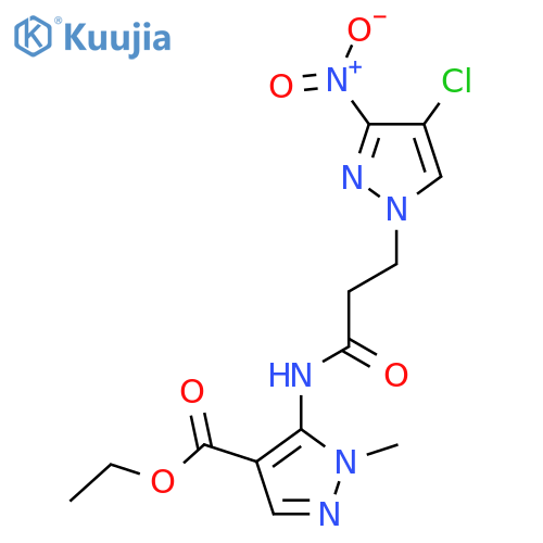 <br>ethyl 5-{[3-(4-chloro-3-nitro-1H-pyrazol-1-yl)propanoyl]amino}-1-methyl-1H- pyrazole-4-carboxylate structure