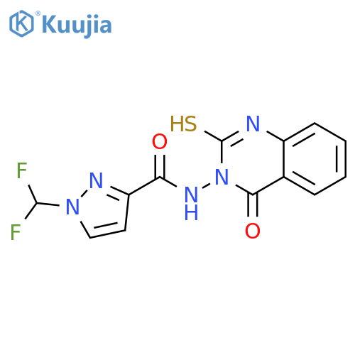<br>1-(difluoromethyl)-N-(2-mercapto-4-oxoquinazolin-3(4H)-yl)-1H-pyrazole-3-ca rboxamide structure