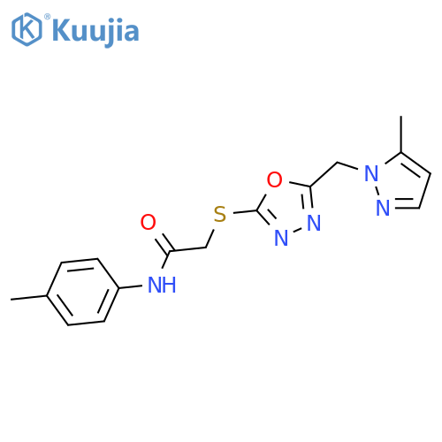 <br>2-[5-(5-Methyl-pyrazol-1-ylmethyl)-[1,3,4]oxadiazol-2-ylsulfanyl]-N-p-tolyl -acetamide structure