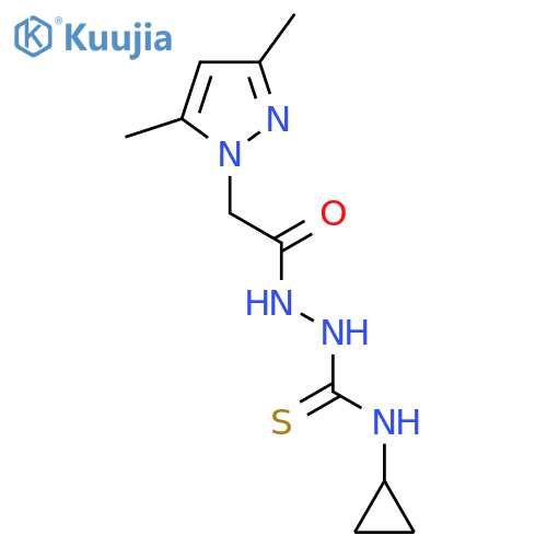 <br>N-cyclopropyl-2-[(3,5-dimethyl-1H-pyrazol-1-yl)acetyl]hydrazinecarbothioami de structure