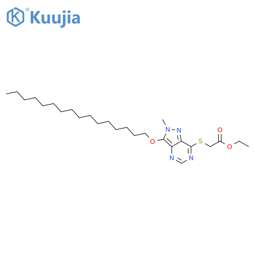 Acetic acid,[[3-(hexadecyloxy)-2-methyl-2H-pyrazolo[4,3-d]pyrimidin-7-yl]thio]-, ethylester (9CI) structure