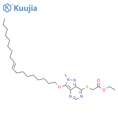 Acetic acid,[[2-methyl-3-(9-octadecenyloxy)-2H-pyrazolo[4,3-d]pyrimidin-7-yl]thio]-, ethylester (9CI) structure