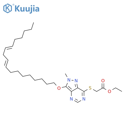 Acetic acid,[[2-methyl-3-(9,12-octadecadienyloxy)-2H-pyrazolo[4,3-d]pyrimidin-7-yl]thio]-,ethyl ester (9CI) structure