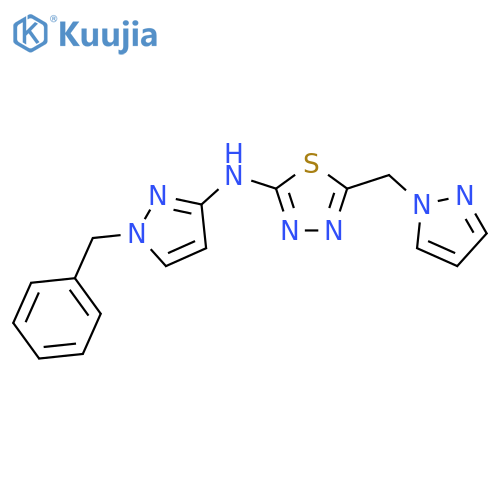 <br>(1-Benzyl-1H-pyrazol-3-yl)-(5-pyrazol-1-ylmethyl-[1,3,4]thiadiazol-2-yl)-am ine structure