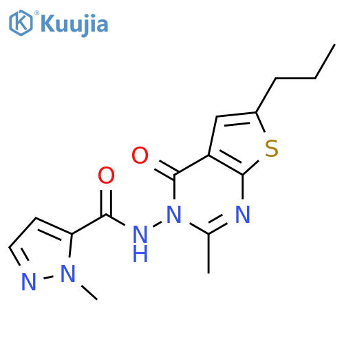 <br>1-methyl-N-(2-methyl-4-oxo-6-propylthieno[2,3-d]pyrimidin-3(4H)-yl)-1H-pyra zole-5-carboxamide structure