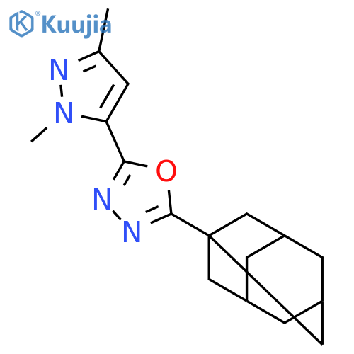<br>2-(1,3-dimethyl-1H-pyrazol-5-yl)-5-(tricyclo[3.3.1.1~3,7~]dec-1-yl)-1,3,4-o xadiazole structure